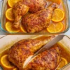 Frango Assado com Molho de Laranja, prato suculento e saboroso.