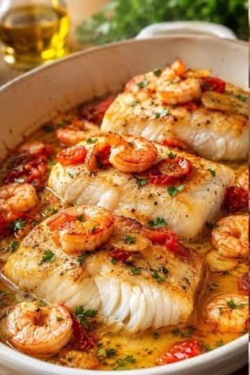 Bacalhau à Vizcaína com Gambas
