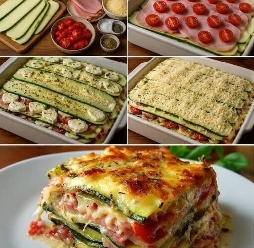 Lasanha de abobrinha com presunto e tomate
